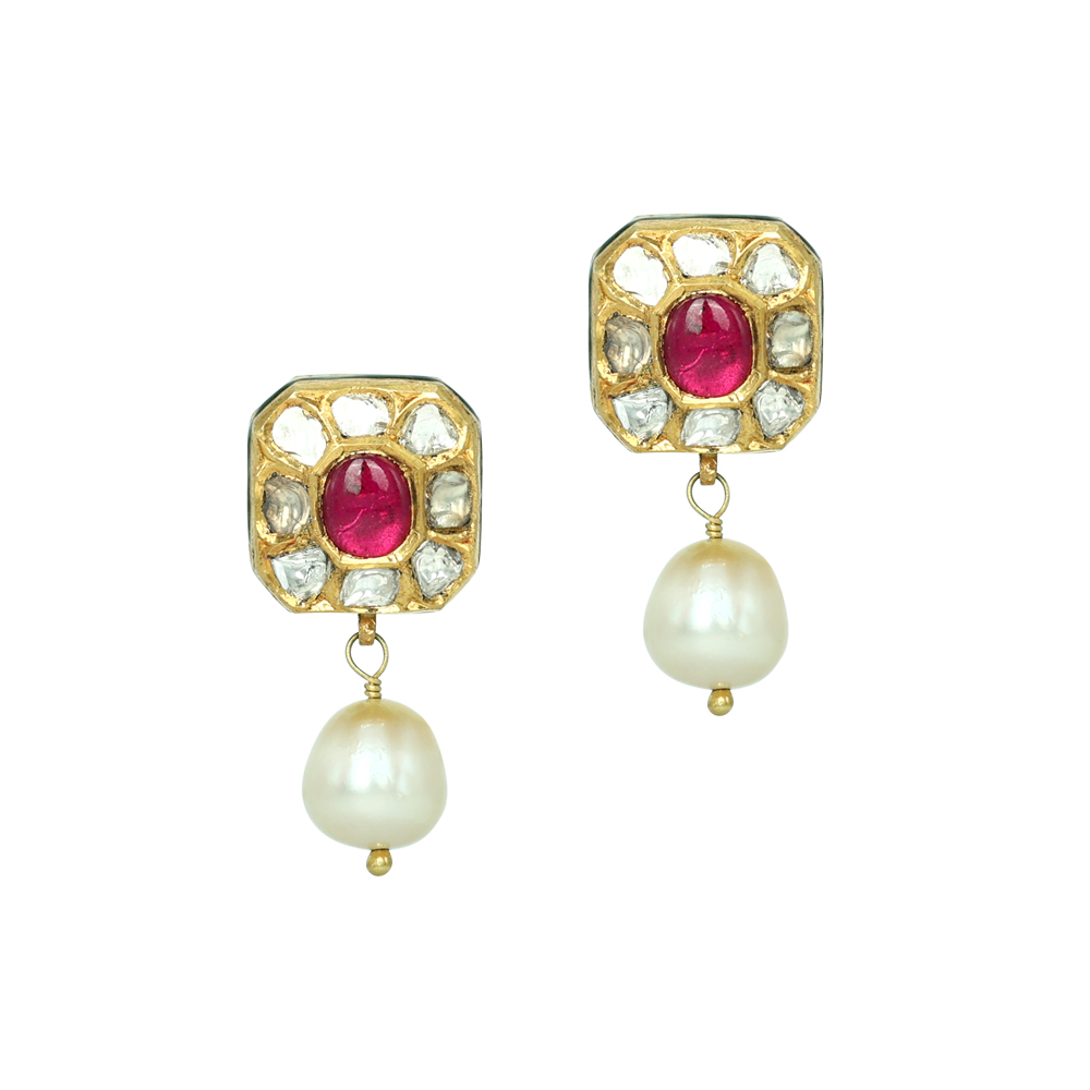 Multi-Strand Pearl Choker Set with Navaratna Motif and Drops